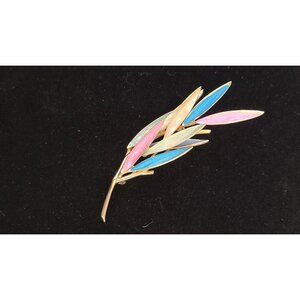 RARE Vintage Signed Kramer Multicolored Enamel Leaf Branch Brooch